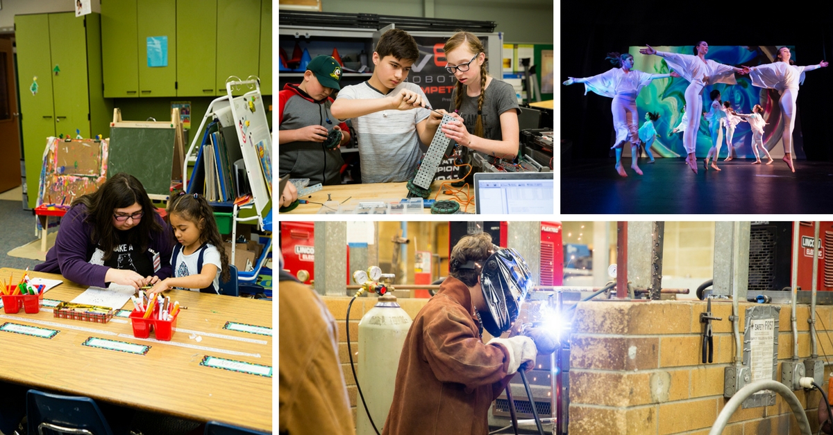 Districtwide magnet open house Students engaging in specialized programs, including teaching, robotics, dance and welding